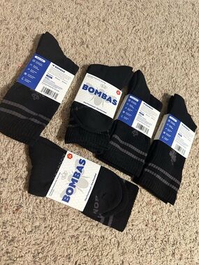 Bombas Black Crew Socks with Gray Stripe Accents - 5 Pack